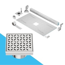 QM Drain SPCC.33.400.04 ST - Center Shower Pan Kit 32'' x 63'' with 4'' Lotus Square Drain in Sat