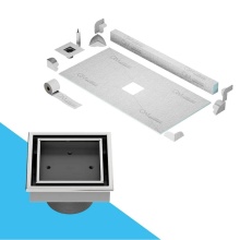 QM Drain SPCC.88.300.04 PS - Center Shower Pan Kit 32'' x 63'' with 4''Veil (Tile-In) Square Drai