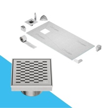 QM Drain SPO.33.300.04 ST - Curbless Off-Center Shower Pan Kit 32'' x 63'' with 4'' Delta Square