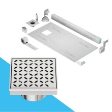 QM Drain SPOC.33.400.04 ST - Off-Center Shower Pan Kit 32'' x 63'' with 4'' Lotus Square Drain in