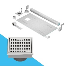 QM Drain SPOC.88.100.04 ST - Off-Center Shower Pan Kit 32'' x 63'' with 4'' Mira Square Drain in