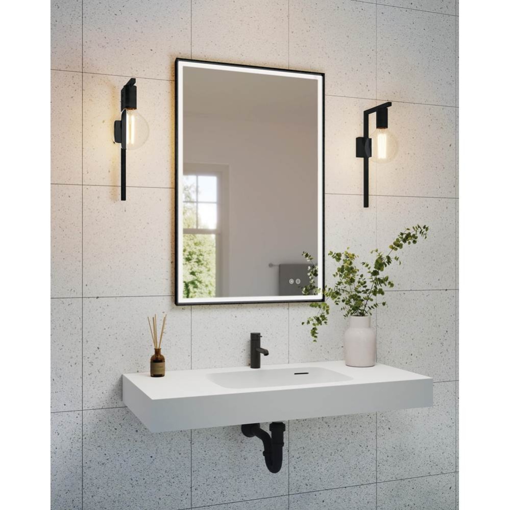 ARTUS FRAMED MIRROR 21'' W x 36'' H +DEFOG +LIGHT, BLACK