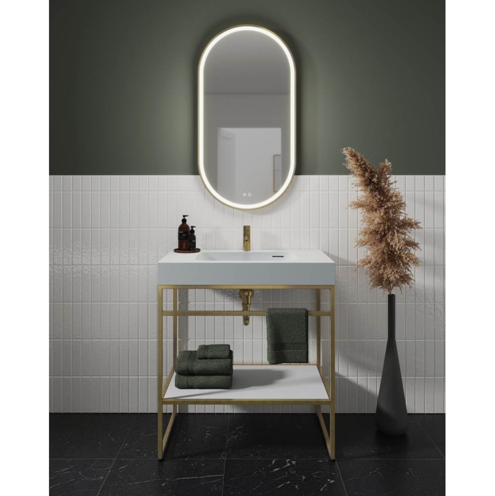MAGNA OBLONG FRAMED MIRROR 20'' W x 39'' H +DEFOG +LIGHT, GOLD