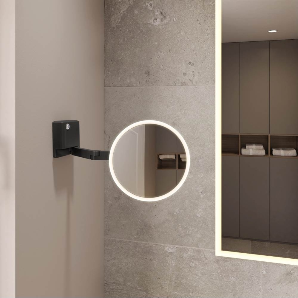 VIZO MAKEUP MIRROR/WALL MOUNTED/8''/RD FRAME&MIRROR/BLACK