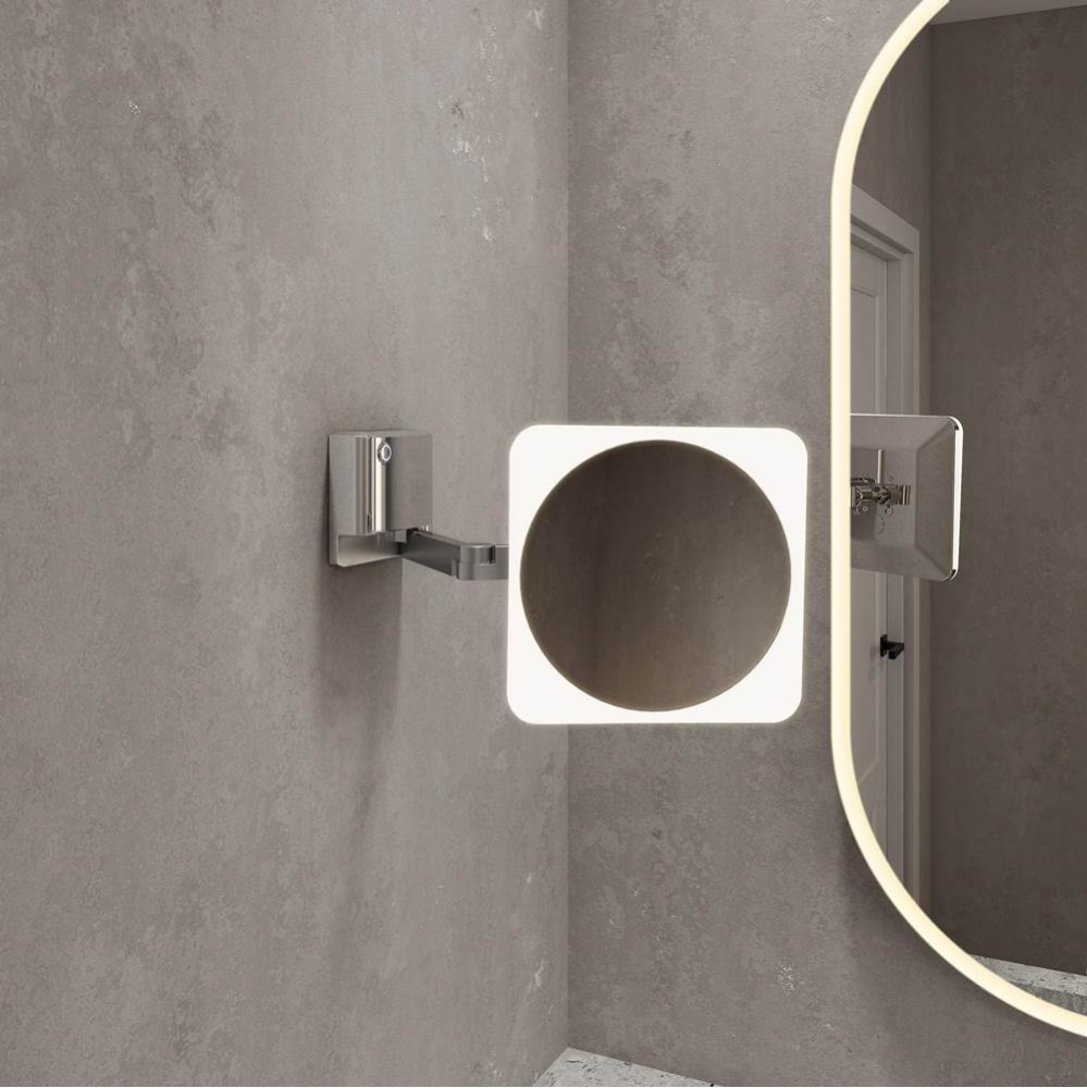 VIZO MAKEUP MIRROR/WALL MOUNTED/8''/RD FRAME&SQ MIRROR/CHROME