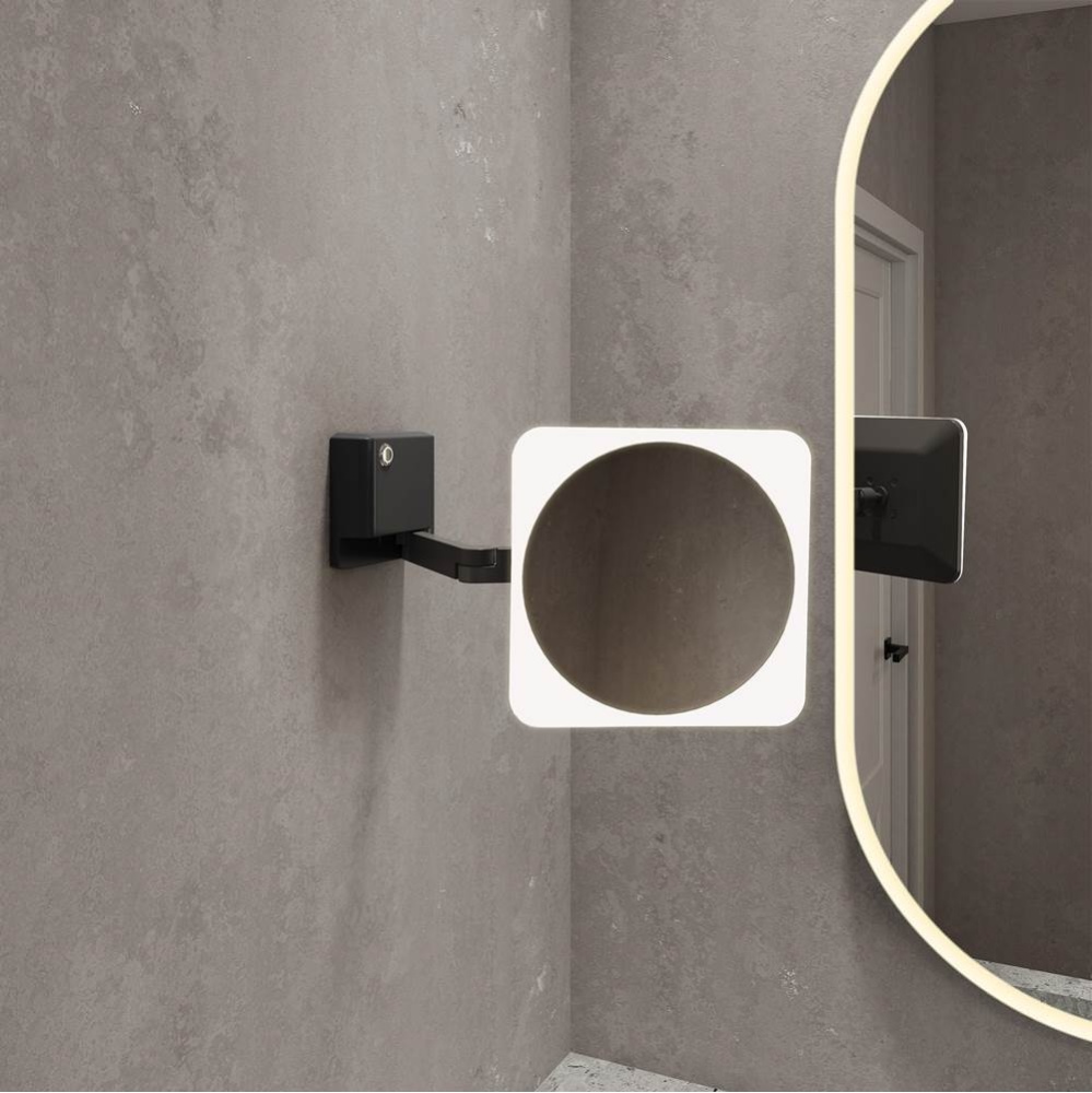 VIZO MAKEUP MIRROR/WALL MOUNTED/8''/RD FRAME&SQMIRROR/BLACK