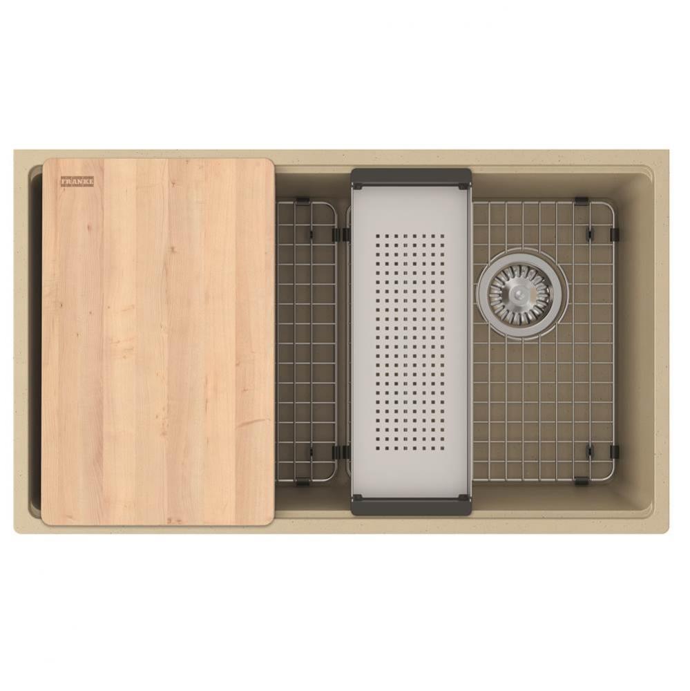 Franke Maris Undermount 33-in x 19.31-in Fragranite Single Bowl Workcenter Kitchen Sink in Champag