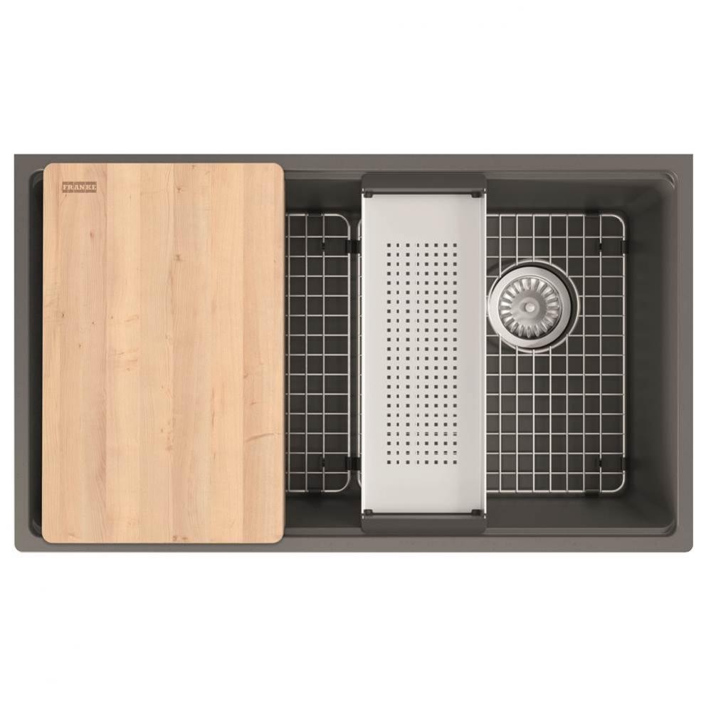 Franke Maris Undermount 33-in x 19.31-in Fragranite Single Bowl Workcenter Kitchen Sink in Stone G