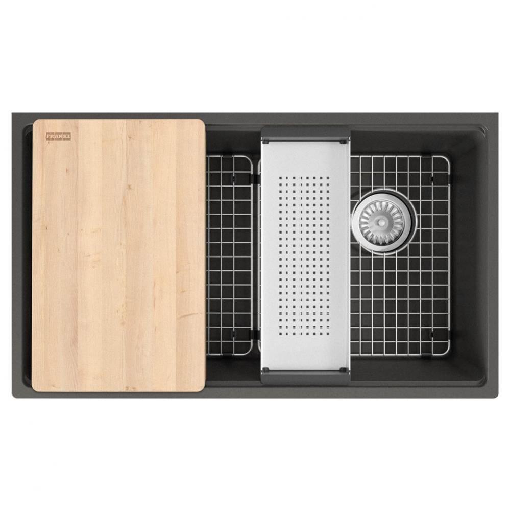 Franke Maris Undermount 33-in x 19.31-in Fragranite Single Bowl Workcenter Kitchen Sink in Slate G