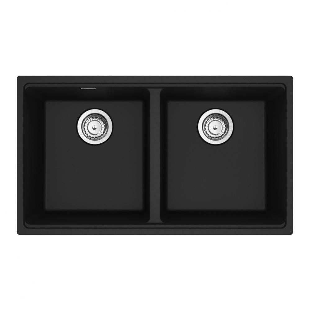 Franke Maris Undermount 31-in x 17.81-in Fragranite Double Bowl Kitchen Sink in Matte Black