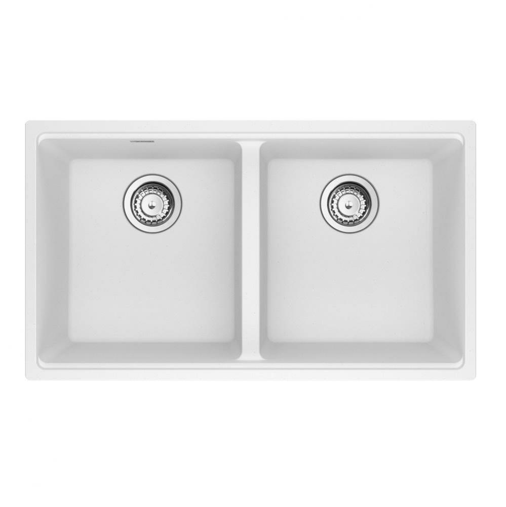 Franke Maris Undermount 31-in x 17.81-in Fragranite Double Bowl Kitchen Sink in Polar White