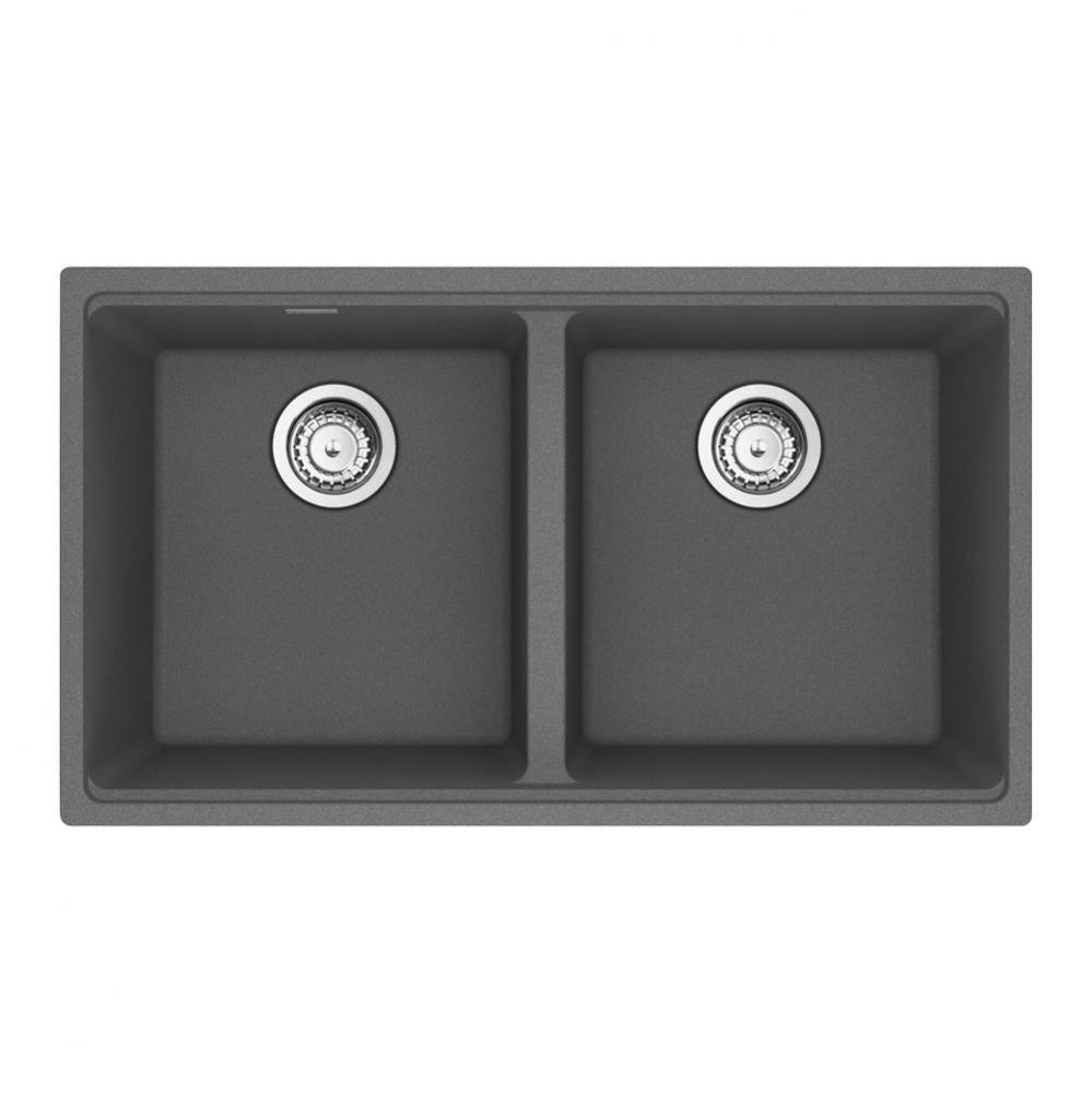 Franke Maris Undermount 31-in x 17.81-in Fragranite Double Bowl Kitchen Sink in Stone Grey