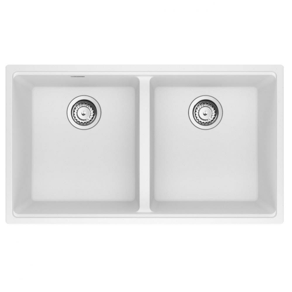 Franke Maris Undermount 33-in x 18.94-in Fragranite Double Bowl Kitchen Sink in Polar White