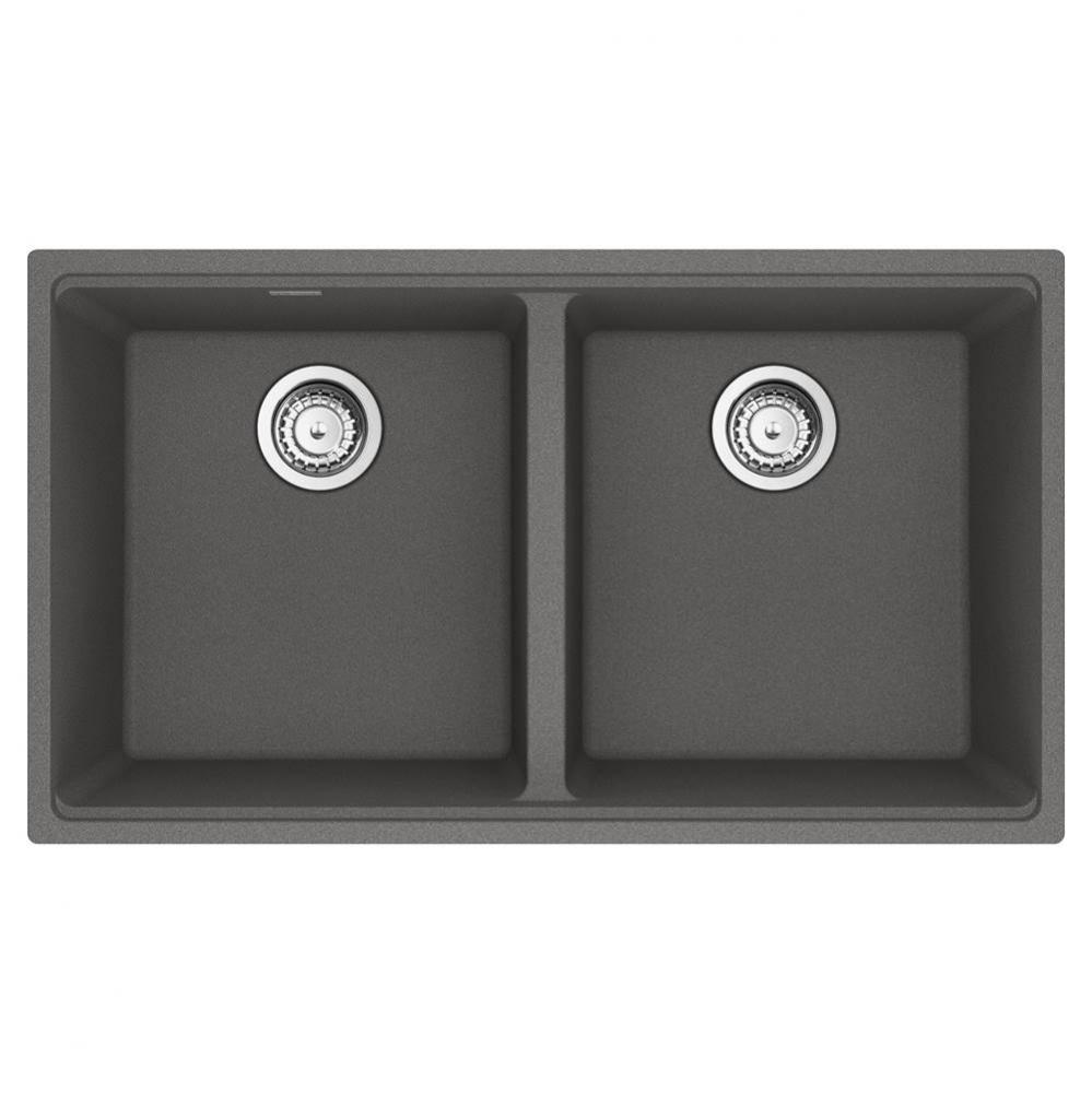 Franke Maris Undermount 33-in x 18.94-in Fragranite Double Bowl Kitchen Sink in Stone Grey