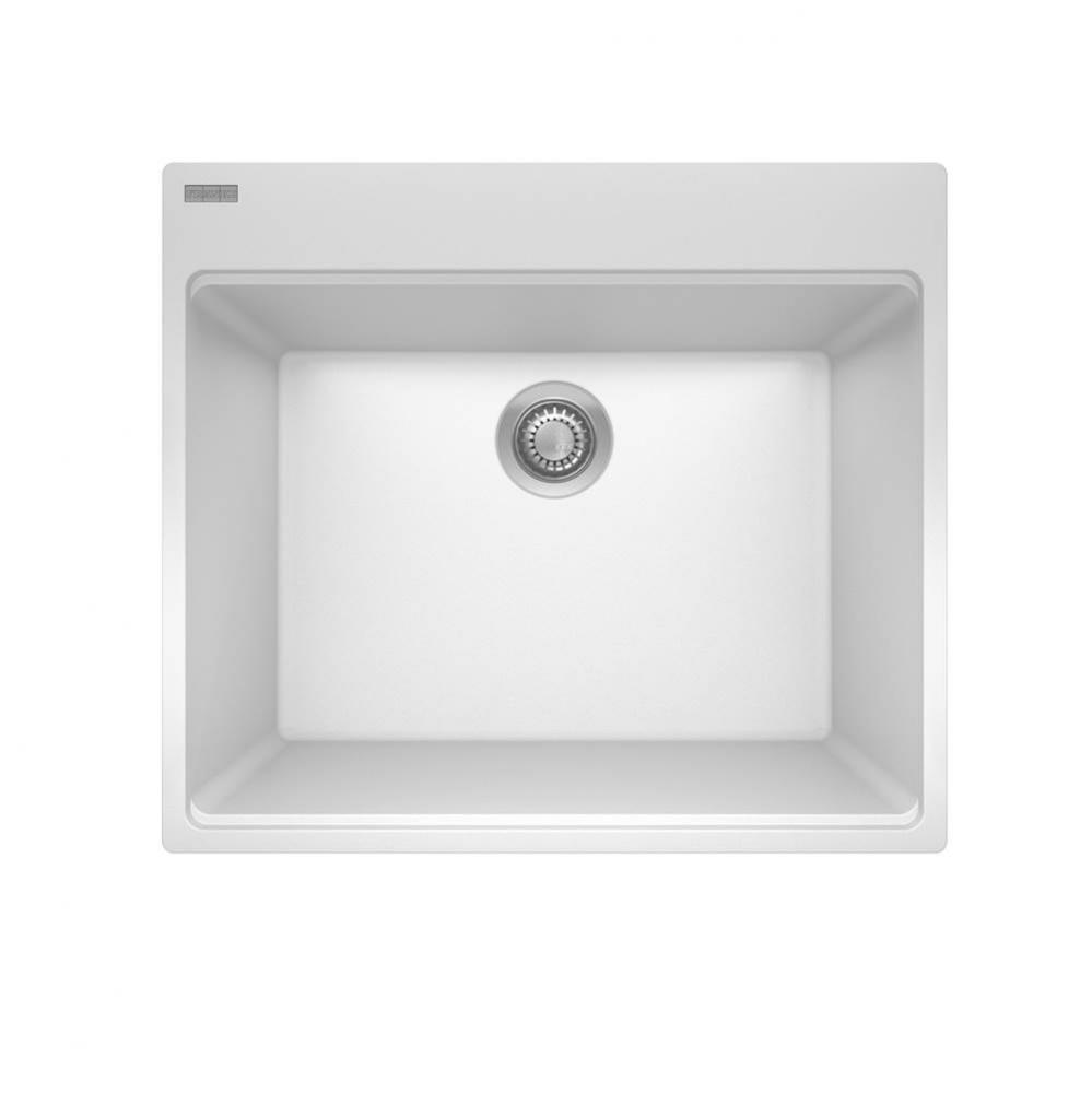 Franke Maris Dual Mount 25-in x 22-in Fragranite Dual Mount Single Bowl Laundry Sink in Polar Whit