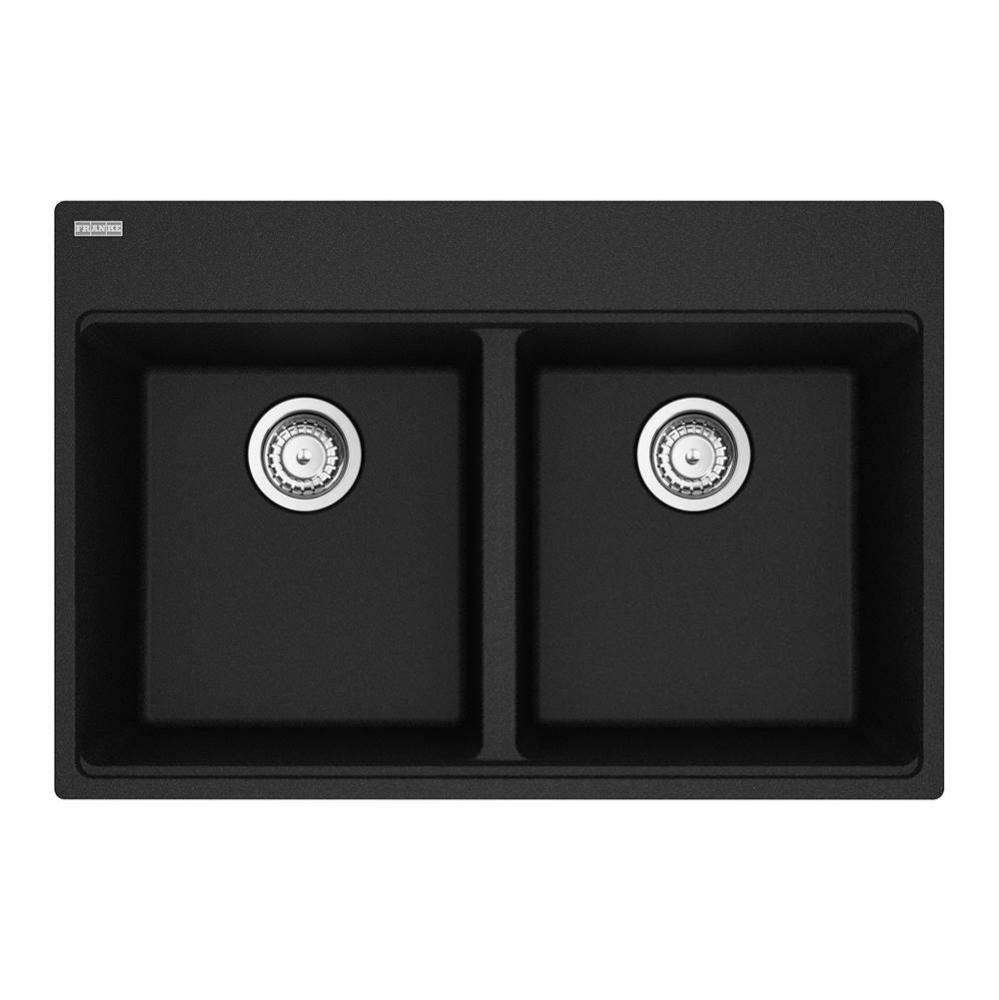Franke Maris Dual Mount 33-in x 22-in Fragranite Double Bowl Kitchen Sink in Onyx