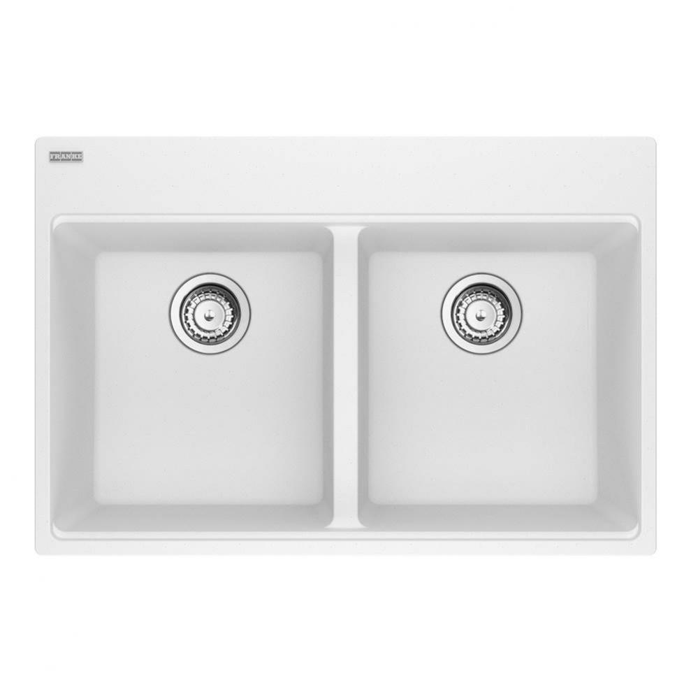 Franke Maris Dual Mount 33-in x 22-in Fragranite Double Bowl Kitchen Sink in Polar White