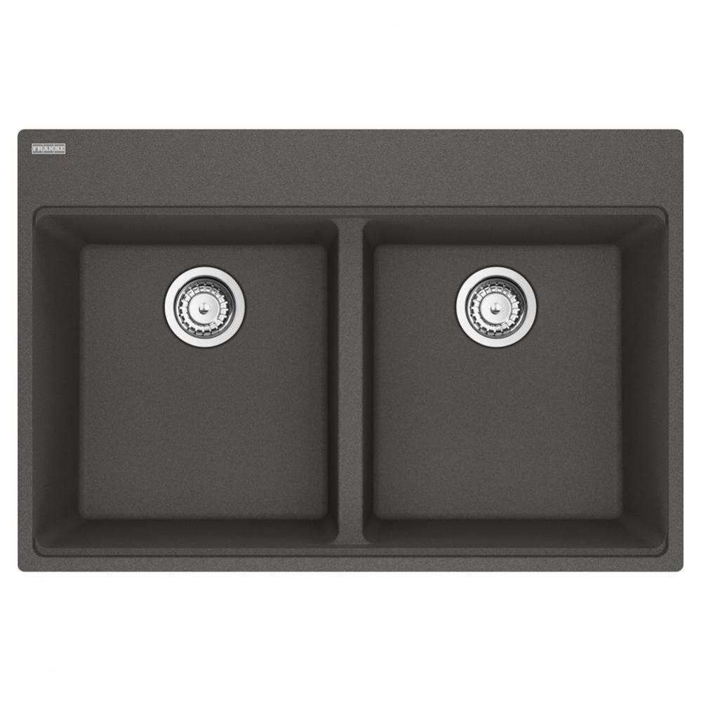 Franke Maris Dual Mount 33-in x 22-in Fragranite Double Bowl Kitchen Sink in Slate Grey