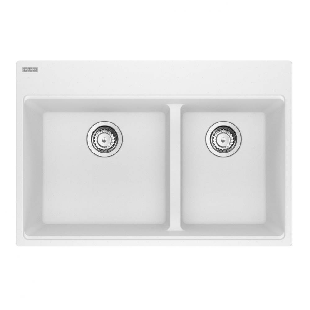 Franke Maris Dual Mount 33-in x 22-in Fragranite Double Bowl Kitchen Sink in Polar White