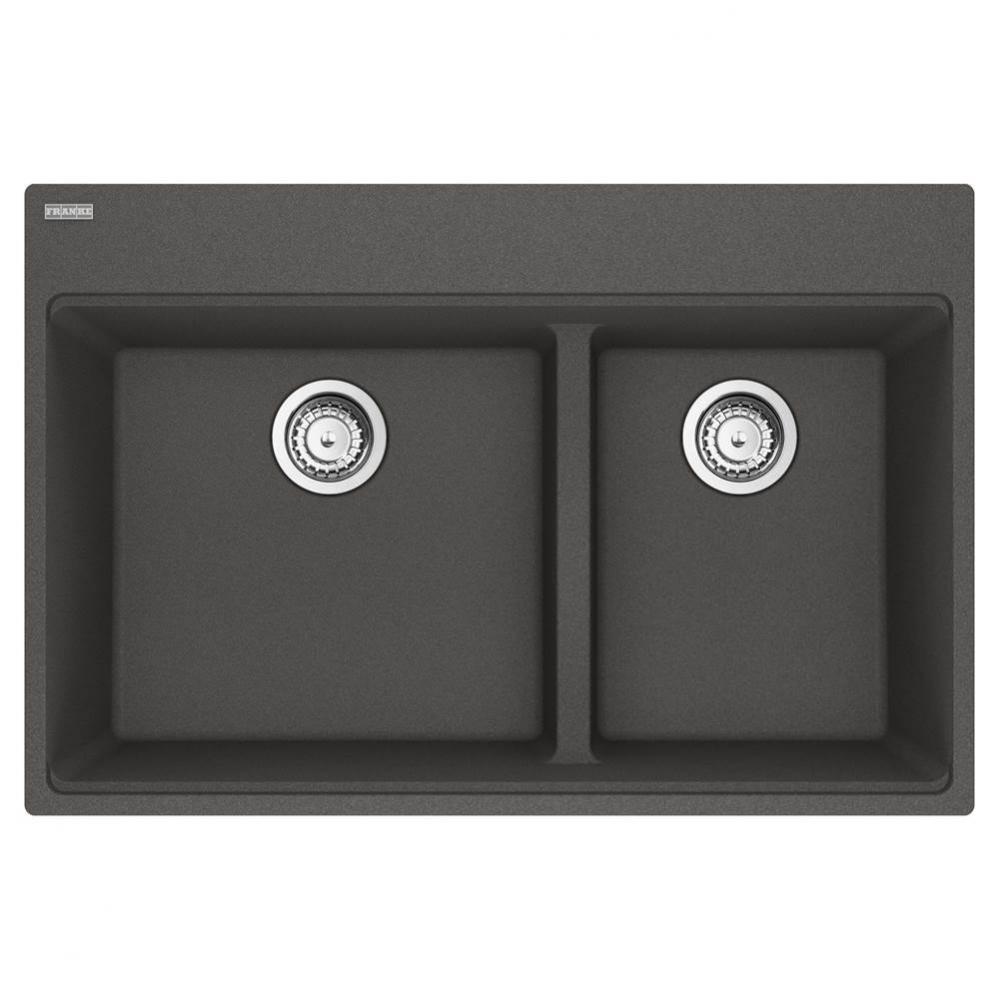 Franke Maris Dual Mount 33-in x 22-in Fragranite Double Bowl Kitchen Sink in Slate Grey