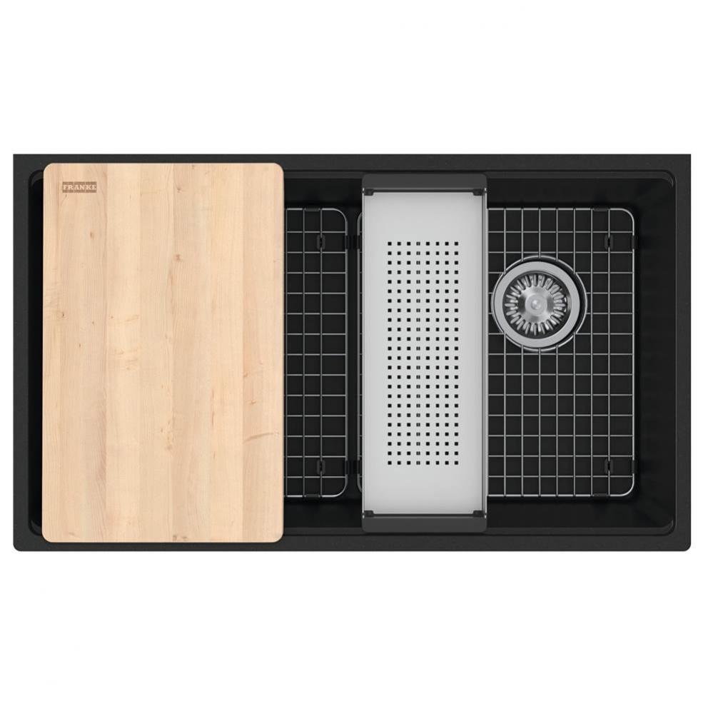 Franke Maris Undermount 33-in x 19.31-in Fragranite Single Bowl Workcenter Kitchen Sink in Matte B