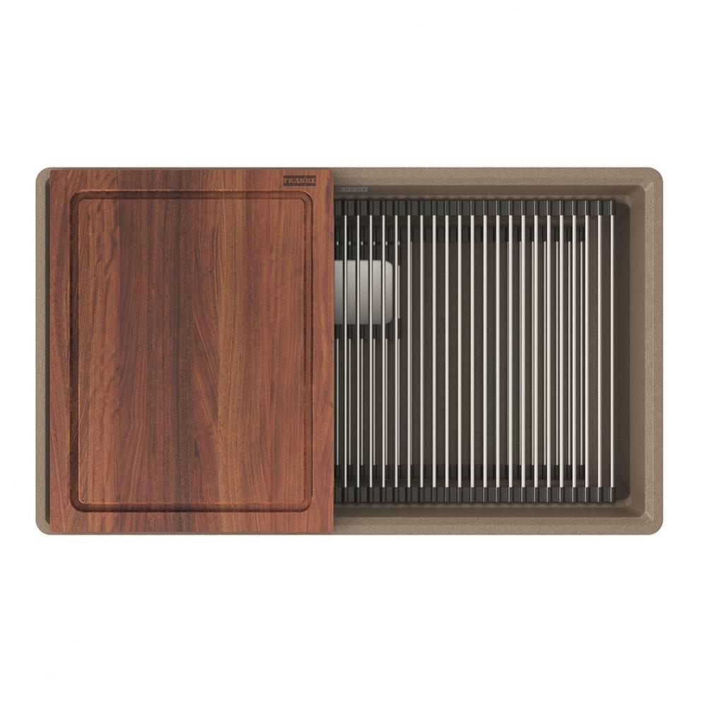 Franke Peak 32.0-in. x 18.8-in. Fragranite Undermount Single Bowl Workcenter Kitchen Sink in Oyste