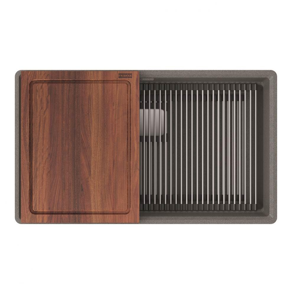 Franke Peak 32.0-in. x 18.8-in. Fragranite Undermount Single Bowl Workcenter Kitchen Sink in Stone