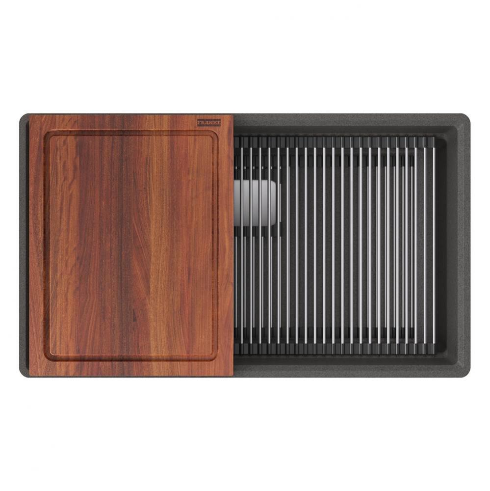 Franke Peak 32.0-in. x 18.8-in. Fragranite Undermount Single Bowl Workcenter Kitchen Sink in Stone