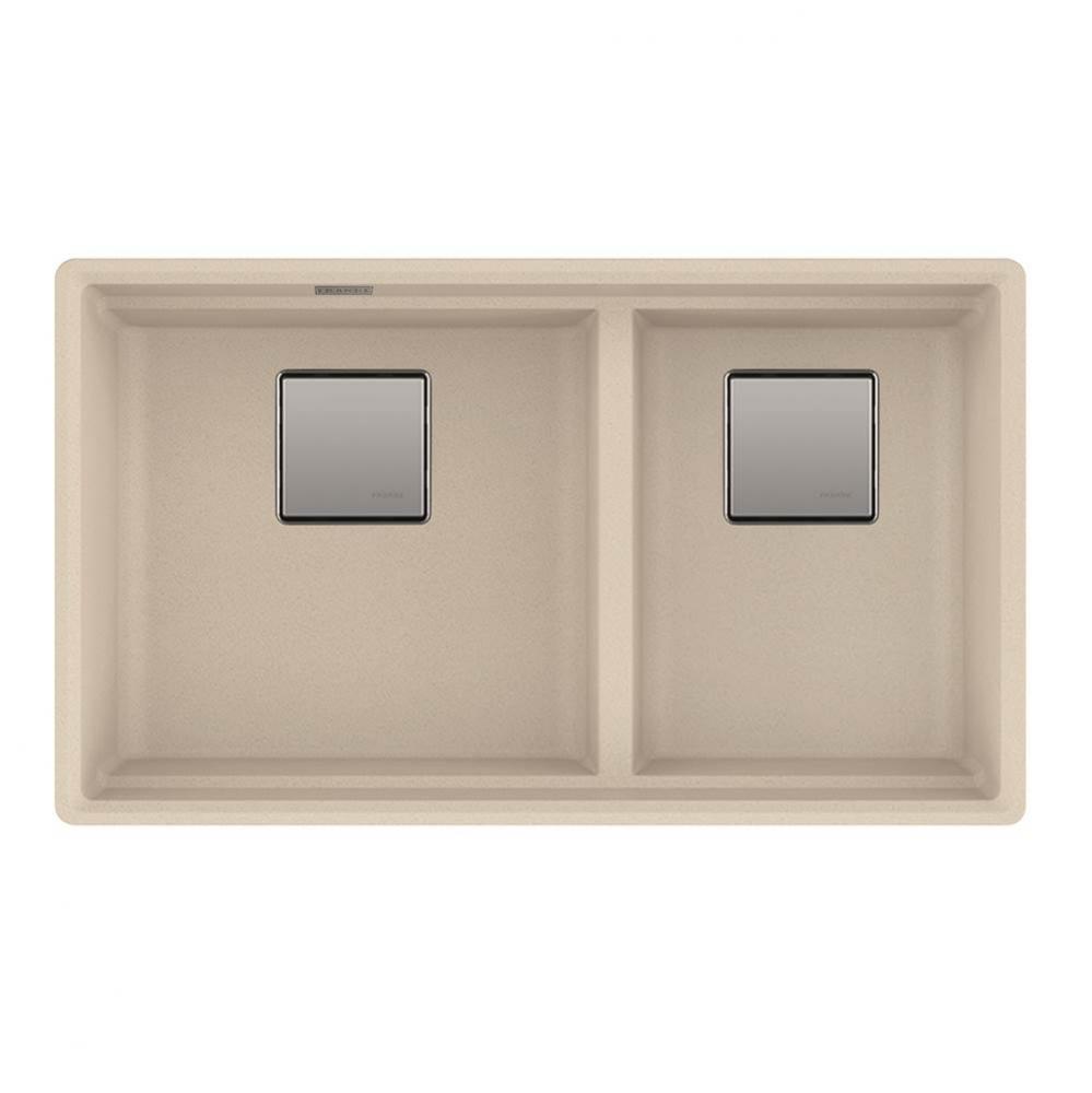 Franke Peak 32.0-in. x 18.8-in. Fragranite Undermount Double Bowl Kitchen Sink in Champagne