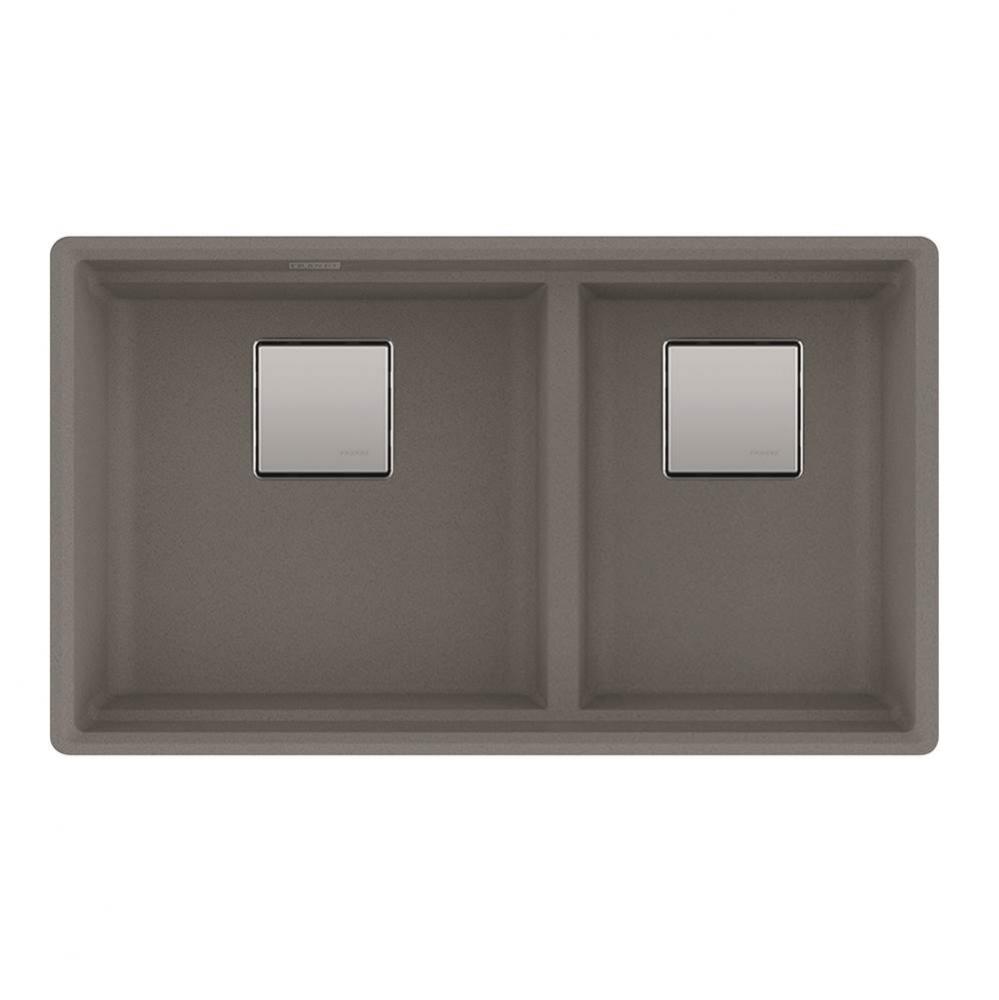 Franke Peak 32.0-in. x 18.8-in. Fragranite Undermount Double Bowl Kitchen Sink in Stone Grey