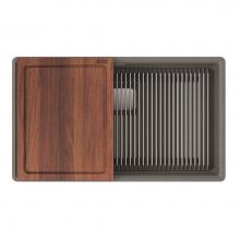 Franke Residential Canada PKG11031SHG-WKC - Franke Peak 32.0-in. x 18.8-in. Fragranite Undermount Single Bowl Workcenter Kitchen Sink in Stone