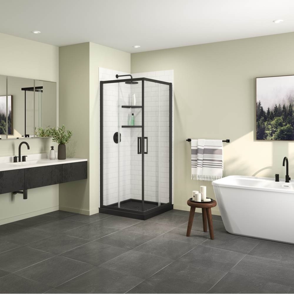 Roka 3232 Acrylic Corner Shower Base with Corner Drain in Black