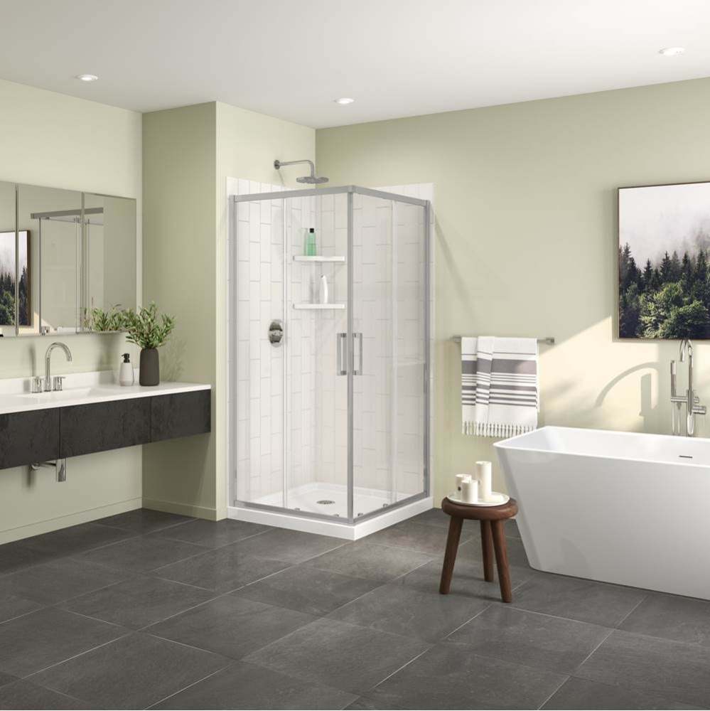 Roka 3636 Acrylic Corner Shower Base with Corner Drain in White