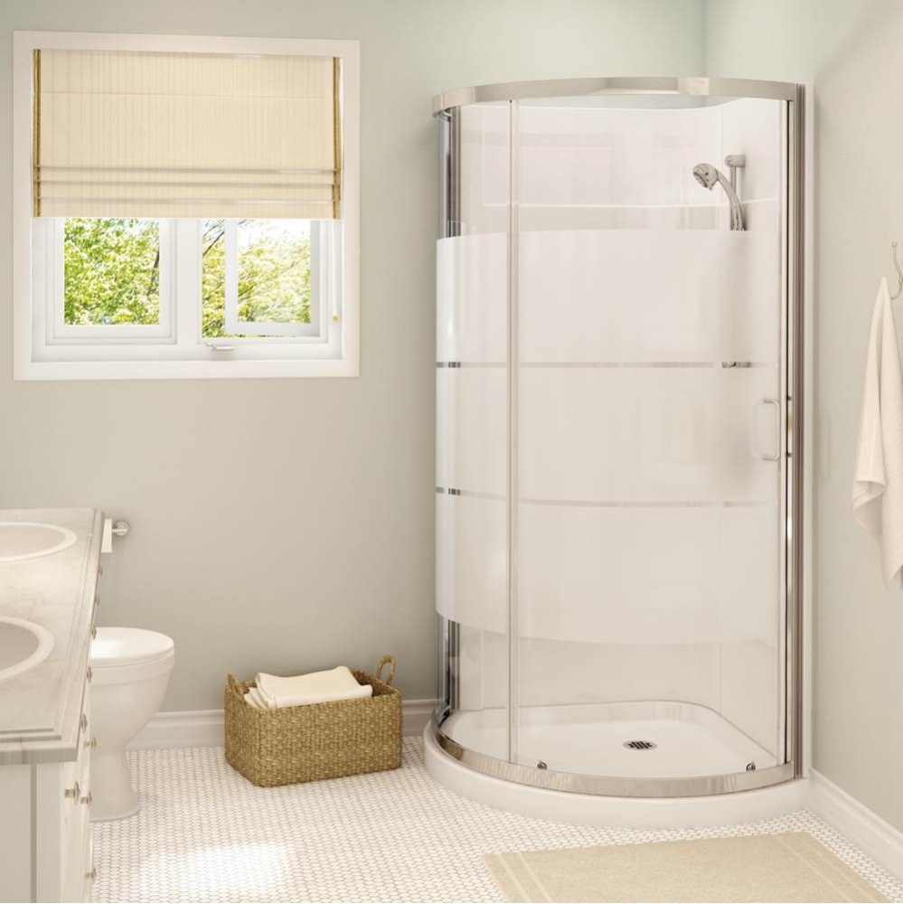 Cyrene 34 x 34 Acrylic Center Drain Shower Kit in White with 3 Stripes Glass in Chrome