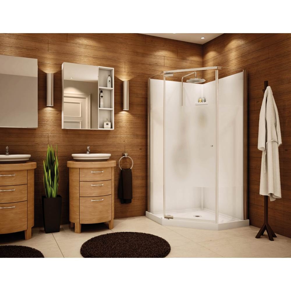 Begonia Centre Silk 36 x 36 Polystyrene Center Drain Shower Kit in White with Centre Silk Glass in