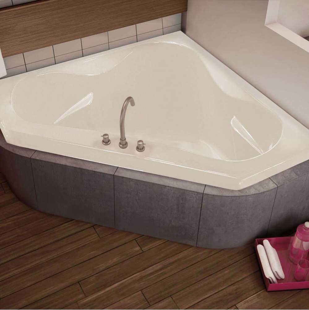 Tryst 59.25 in. x 59.25 in. Corner Bathtub with Whirlpool System Center Drain in White