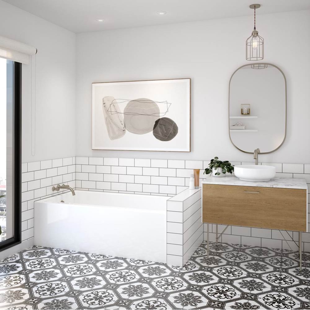 Rubix 6032 AFR Acrylic Alcove Left-Hand Drain Bathtub in White