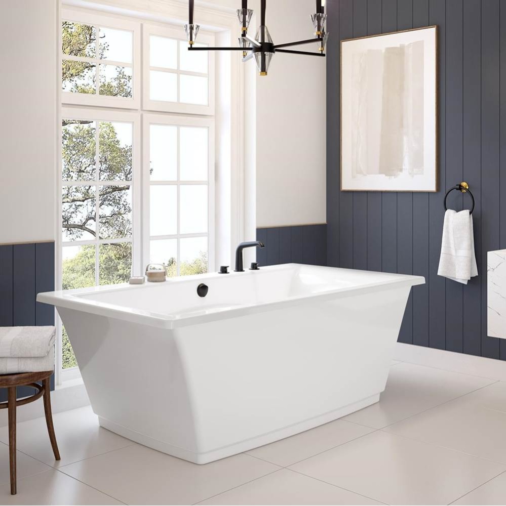 Optik 6636 F Acrylic Freestanding Center Drain Bathtub in White with White Skirt