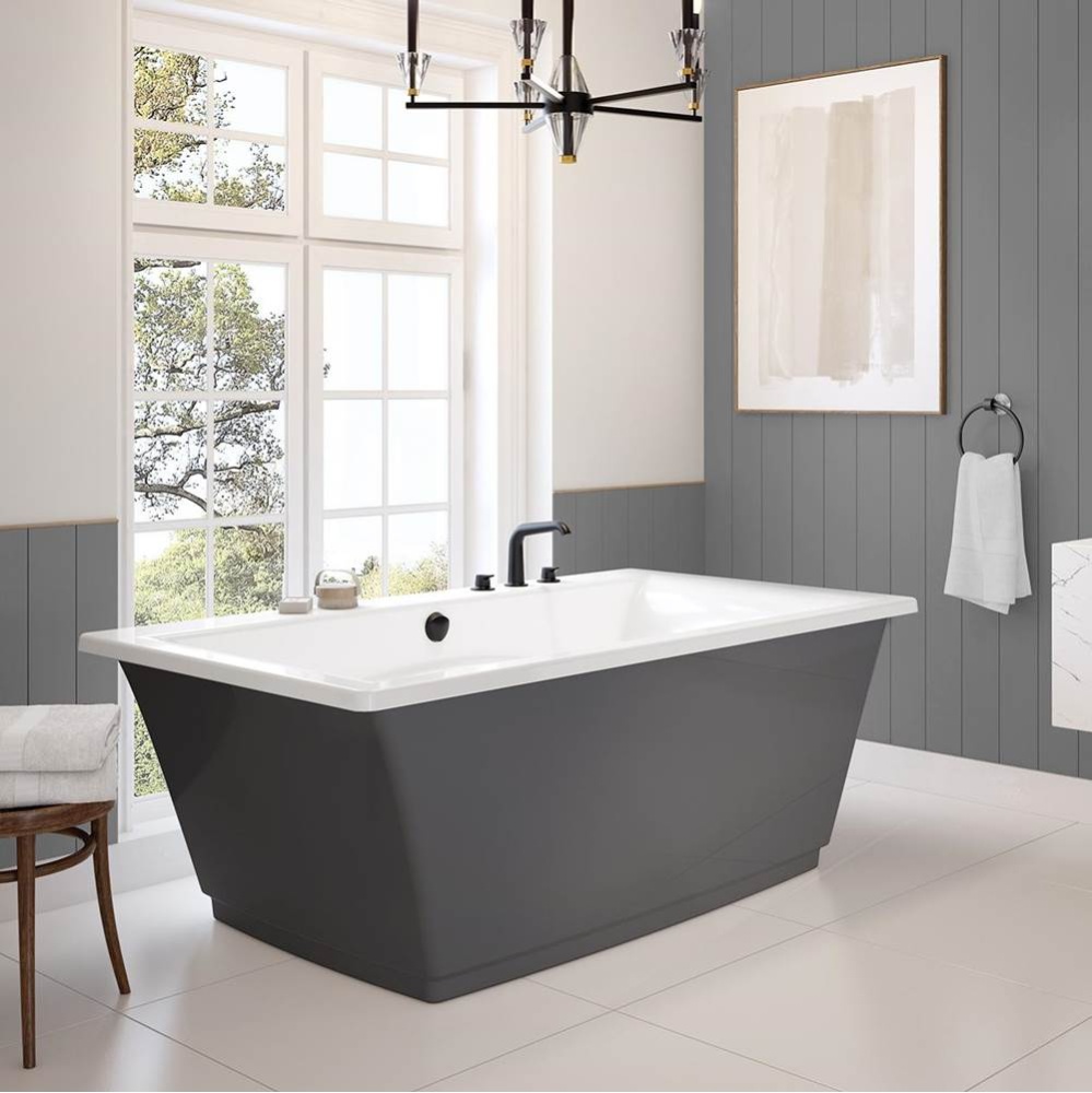 Optik 6636 F Acrylic Freestanding Center Drain Bathtub in White with Thunder Grey Skirt