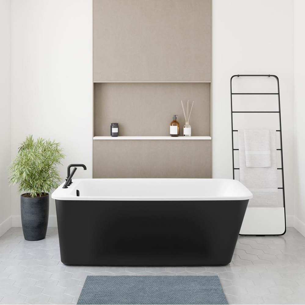 Lounge 6434 Acrylic Freestanding End Drain Bathtub in White with Black Skirt