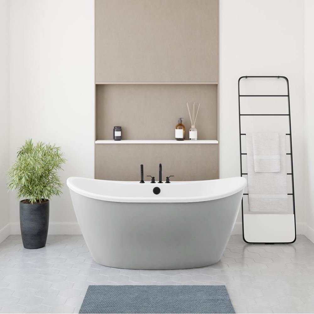 Delsia 6032 AcrylX Freestanding Center Drain Bathtub in White with Sterling Silver Skirt