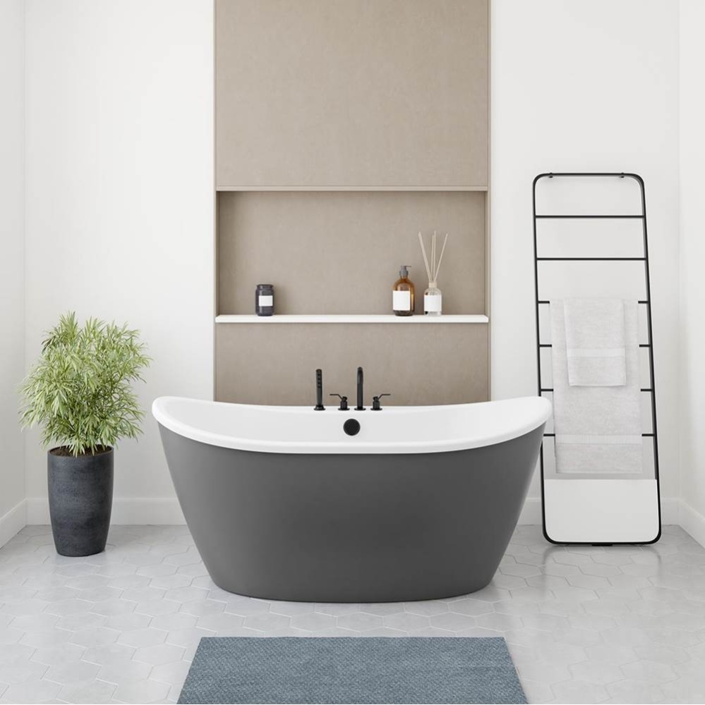 Delsia 6032 AcrylX Freestanding Center Drain Bathtub in White with Thundey Grey Skirt