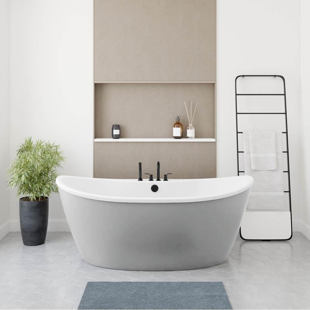 Delsia 6636 AcrylX Freestanding Center Drain Bathtub in White with Sterling Silver Skirt