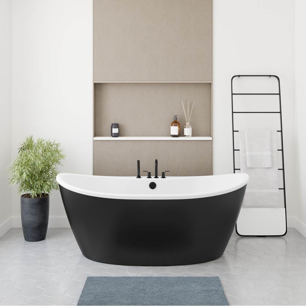 Delsia 6636 AcrylX Freestanding Center Drain Bathtub in White with Black Skirt