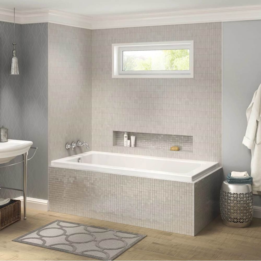 Pose IF 71.5 in. x 35.375 in. Corner Bathtub with Whirlpool System Left Drain in White