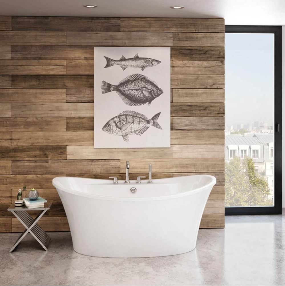 Ariosa 6636 Acrylic Freestanding Center Drain Bathtub in White with White Skirt