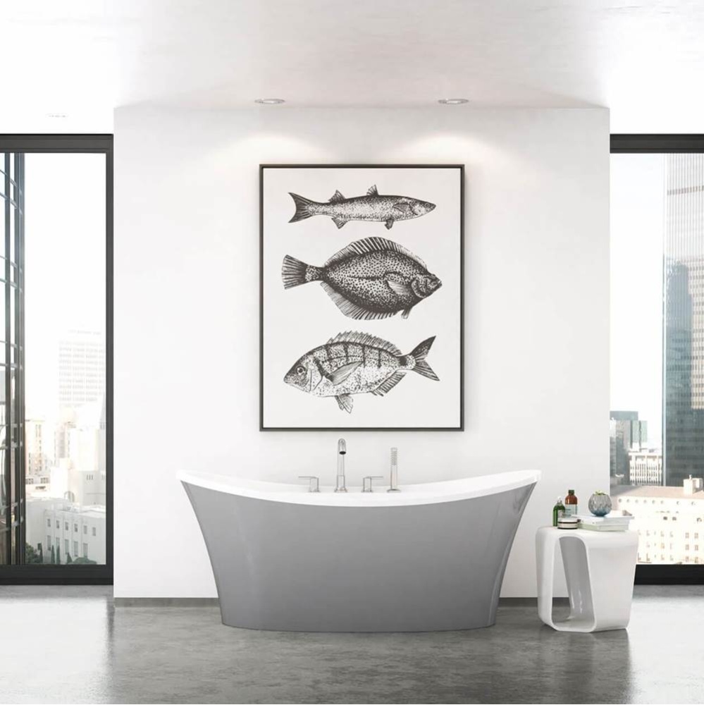 Ariosa 6636 Acrylic Freestanding Center Drain Bathtub in White with Sterling Silver Skirt