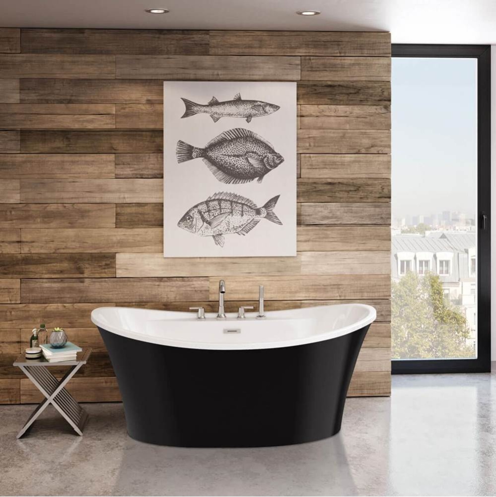 Ariosa 6636 Acrylic Freestanding Center Drain Bathtub in White with Black Skirt