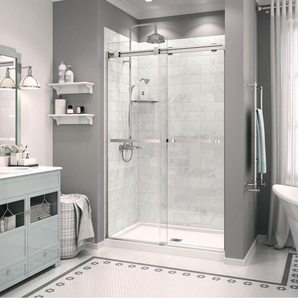 Zone Square Base 48 x 32 Acrylic Alcove or Corner Shower Base in White with Center Drain