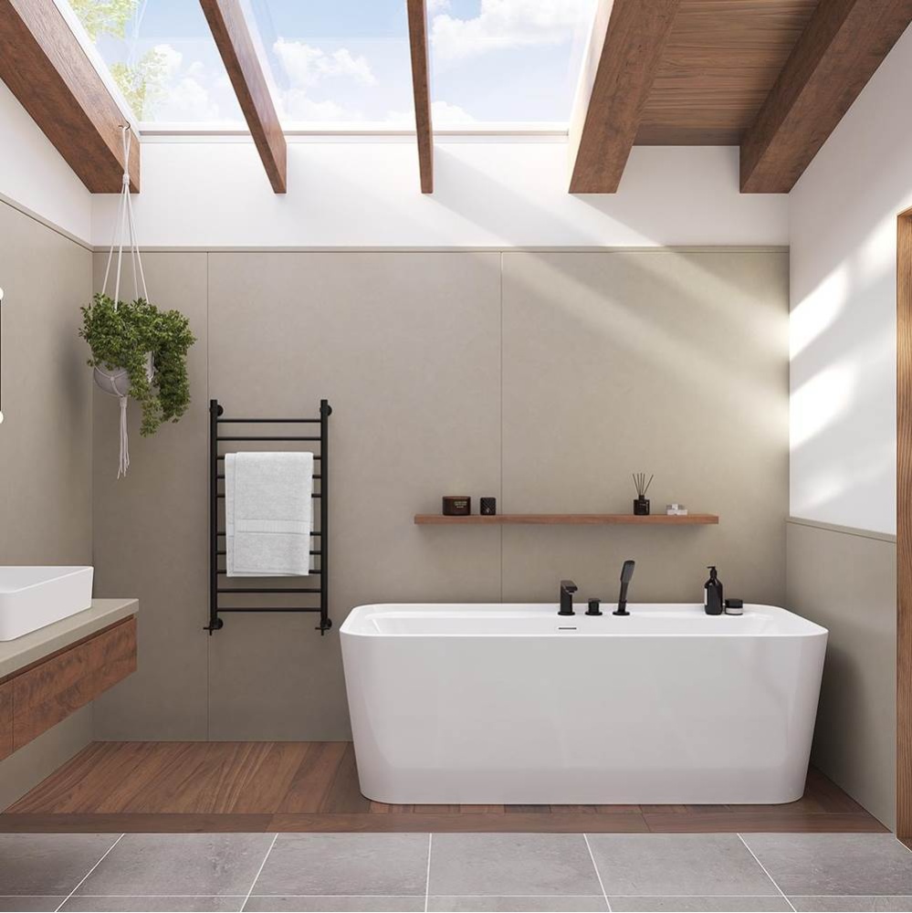 Oberto 6731 Acrylic Freestanding Center Drain Bathtub in White with White Skirt